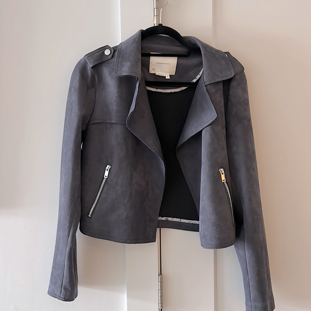 Anthropologie Gray Suede Bomber Jacket